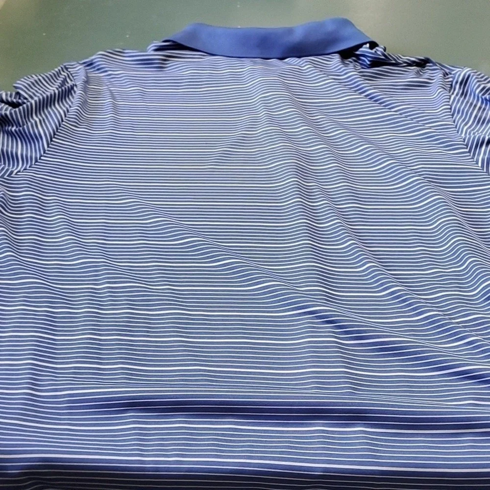 ADIDAS, Mens blue and white striped polo shirt. Size large Great used condition.